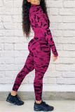 Red Casual Sportswear Camouflage Print Patchwork Zipper Collar Long Sleeve Two Pieces