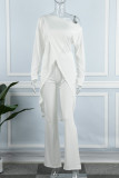 Orange Casual Solid Patchwork Asymmetrical Oblique Collar Long Sleeve Two Pieces