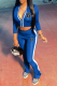Royal Blue Street Print Patchwork Zipper Collar Long Sleeve Two Pieces