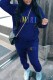 Blue Casual Print Letter Hooded Collar Long Sleeve Two Pieces
