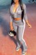 Grey Casual Print Letter Zipper Collar Long Sleeve Two Pieces