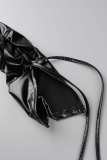 Black Sexy Solid Fold Skinny High Waist Pencil Solid Color Bottoms