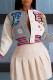 Grey Casual Print Patchwork O Neck Outerwear