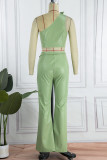 Green Sexy Casual Solid Backless Oblique Collar Sleeveless Two Pieces