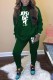Dark Green Casual Print Letter O Neck Long Sleeve Two Pieces
