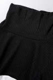 Black Casual Sportswear Solid Patchwork Turtleneck Long Sleeve Two Pieces