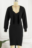 Red Sexy Solid Patchwork Spaghetti Strap Long Sleeve Two Pieces