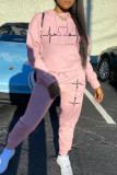 Pink Casual Print Patchwork O Neck Long Sleeve Two Pieces