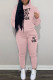 Pink Casual Letter Print Patchwork Hooded Collar Long Sleeve Two Pieces