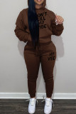 Pink Casual Letter Print Patchwork Hooded Collar Long Sleeve Two Pieces