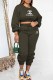 Army Green Casual Print Letter O Neck Long Sleeve Two Pieces