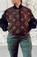 Brown Street Print Patchwork Letter Mandarin Collar Outerwear