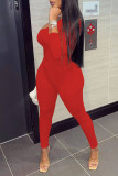 Red Sexy Solid Patchwork Oblique Collar Long Sleeve Two Pieces