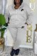 White Casual Letter Embroidered Hooded Collar Long Sleeve Two Pieces