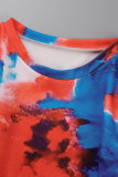 Blue Casual Print Patchwork O Neck Long Sleeve Two Pieces