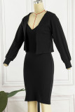 Red Sexy Solid Patchwork Spaghetti Strap Long Sleeve Two Pieces