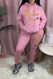 Pink Casual Print Patchwork Hooded Collar Long Sleeve Two Pieces