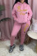 Pink Casual Print Patchwork Hooded Collar Long Sleeve Two Pieces