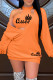 Orange Casual Letter Print Basic O Neck Long Sleeve Two Pieces