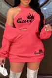 Pink Casual Letter Print Basic O Neck Long Sleeve Two Pieces