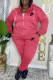 Rose Red Casual Letter Embroidered Hooded Collar Long Sleeve Two Pieces