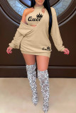 Pink Casual Letter Print Basic O Neck Long Sleeve Two Pieces
