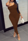 Red Sexy Solid Patchwork Oblique Collar Long Sleeve Two Pieces