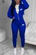 Blue Casual Print Letter Hooded Collar Long Sleeve Two Pieces