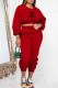 Red Casual Print Letter O Neck Long Sleeve Two Pieces