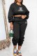 Black Casual Print Letter O Neck Long Sleeve Two Pieces