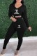 Black Casual Print Letter Hooded Collar Long Sleeve Two Pieces