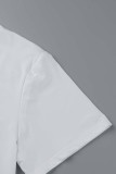 White Casual Print Basic O Neck T-Shirts