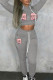 Grey Casual Print Patchwork Hooded Collar Long Sleeve Two Pieces