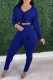 Blue Casual Print Letter Hooded Collar Long Sleeve Two Pieces