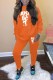 Orange Casual Print Letter O Neck Long Sleeve Two Pieces
