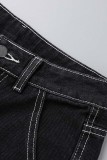 Black Casual Solid Patchwork High Waist Straight Denim Jeans