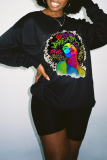 White Street Vintage Print Patchwork Letter O Neck Tops