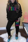 Dark Green Casual Print Letter O Neck Long Sleeve Two Pieces