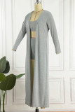 Grey Casual Solid Patchwork O Neck Long Sleeve Three-piece Set