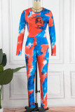 Blue Casual Print Patchwork O Neck Long Sleeve Two Pieces