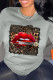 Grey Street Vintage Lips Printed Patchwork Letter O Neck Tops
