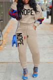 Blue Casual Letter Print Patchwork O Neck Long Sleeve Two Pieces