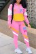 Light Pink Casual Letter Print Patchwork Zipper Collar Long Sleeve Two Pieces