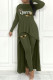 Army Green Casual Letter Print Asymmetrical O Neck Long Sleeve Two Pieces