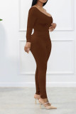 Red Sexy Solid Patchwork Oblique Collar Long Sleeve Two Pieces