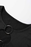 Black Sexy Casual Solid Hollowed Out O Neck Tops