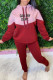 Red Casual Print Patchwork Hooded Collar Long Sleeve Two Pieces