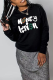 Black Vintage Simplicity Print Letter O Neck Tops