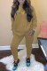 Khaki Casual Print Letter O Neck Long Sleeve Two Pieces