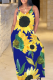 Blue Casual Print Patchwork Spaghetti Strap Straight Dresses